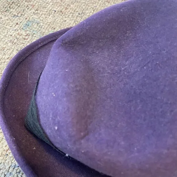 Vintage 70s Women Hat 100% Wool Purple Rose Black Lace Royal Core Gothic Grunge - Picture 7 of 11